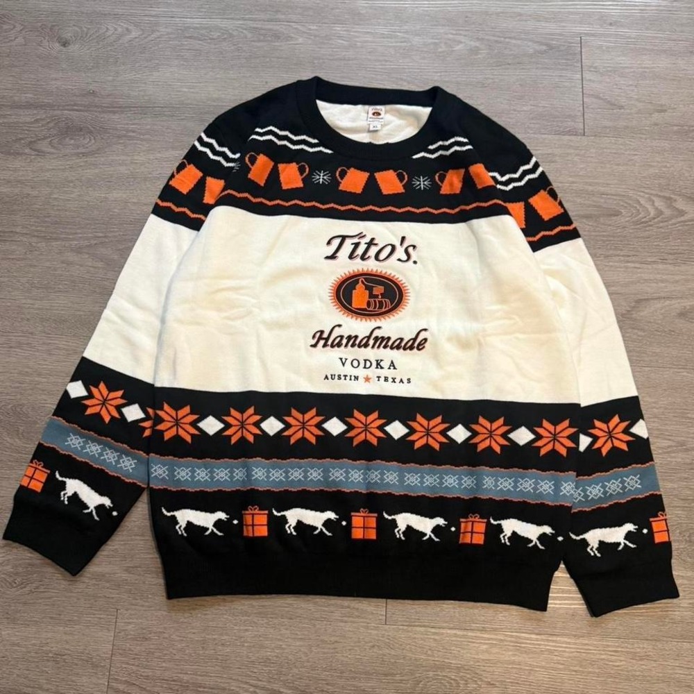 Tito's Vodka Holiday Dog People Sweater Size XL 2023 Fair Isle Copper Mug Orange